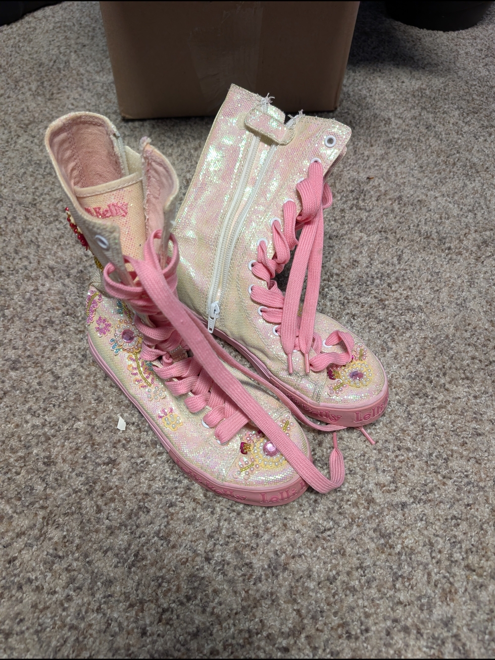 Lelli Kelly Pink Sequin High-Top Sneakers with Gems